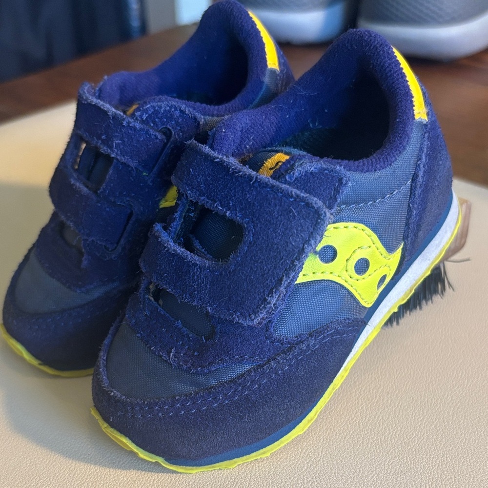 Saucony Navy and Yellow Kids Hook-and-Loop Sneakers